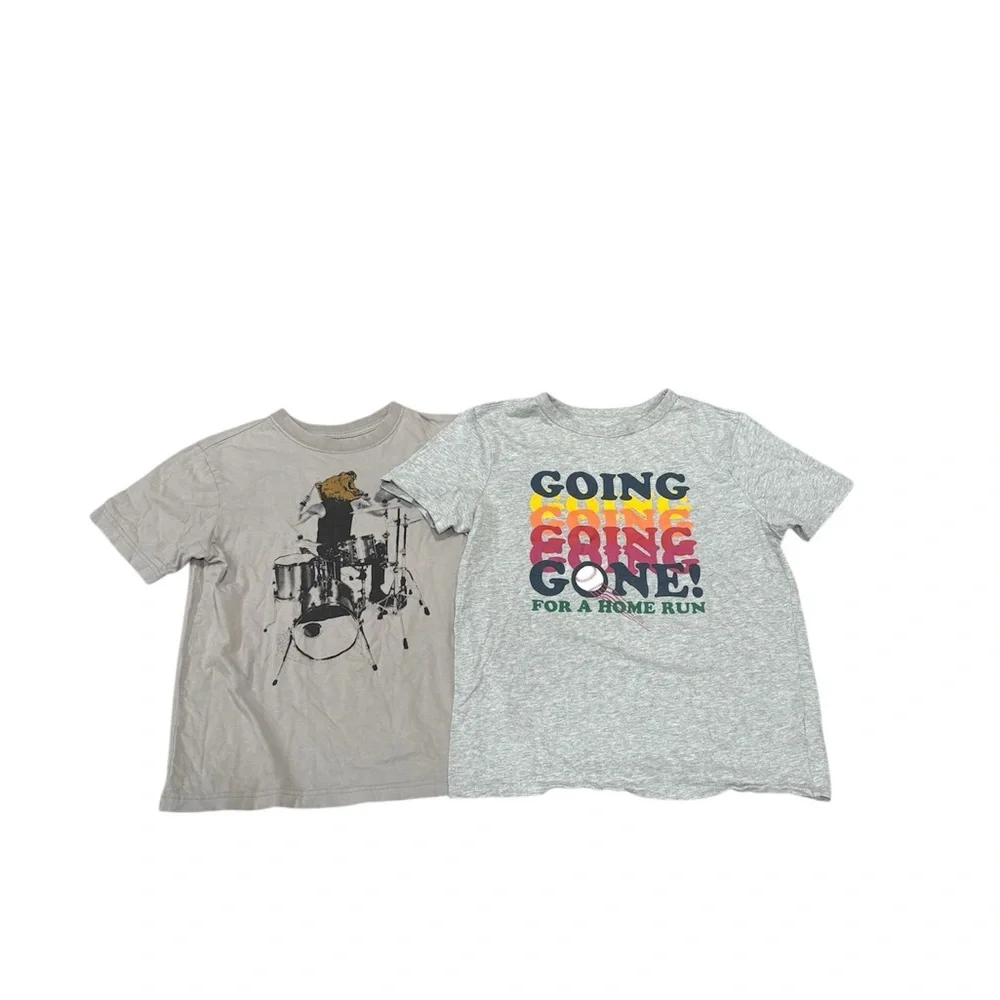 273. Kids Graphic Tee Set - Gray & Light Gray Short Sleeve Shirts Boys Size 7-8